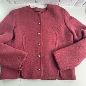 Vintage Geiger Austria Dark Pink 100% Boiled Wool Short Jacket Coat Size EU42